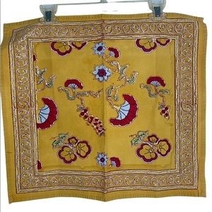 Couleur Nature by Bruno Lamy Handmade Mustard and Red Floral Napkin Set of 7